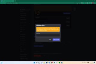 The delete account page on discord